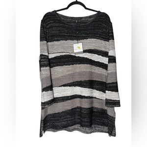 Ming Wang Sz XL Cozy Knit Tunic Sweater Stripe Lightweight Rayon Blend Top NWT